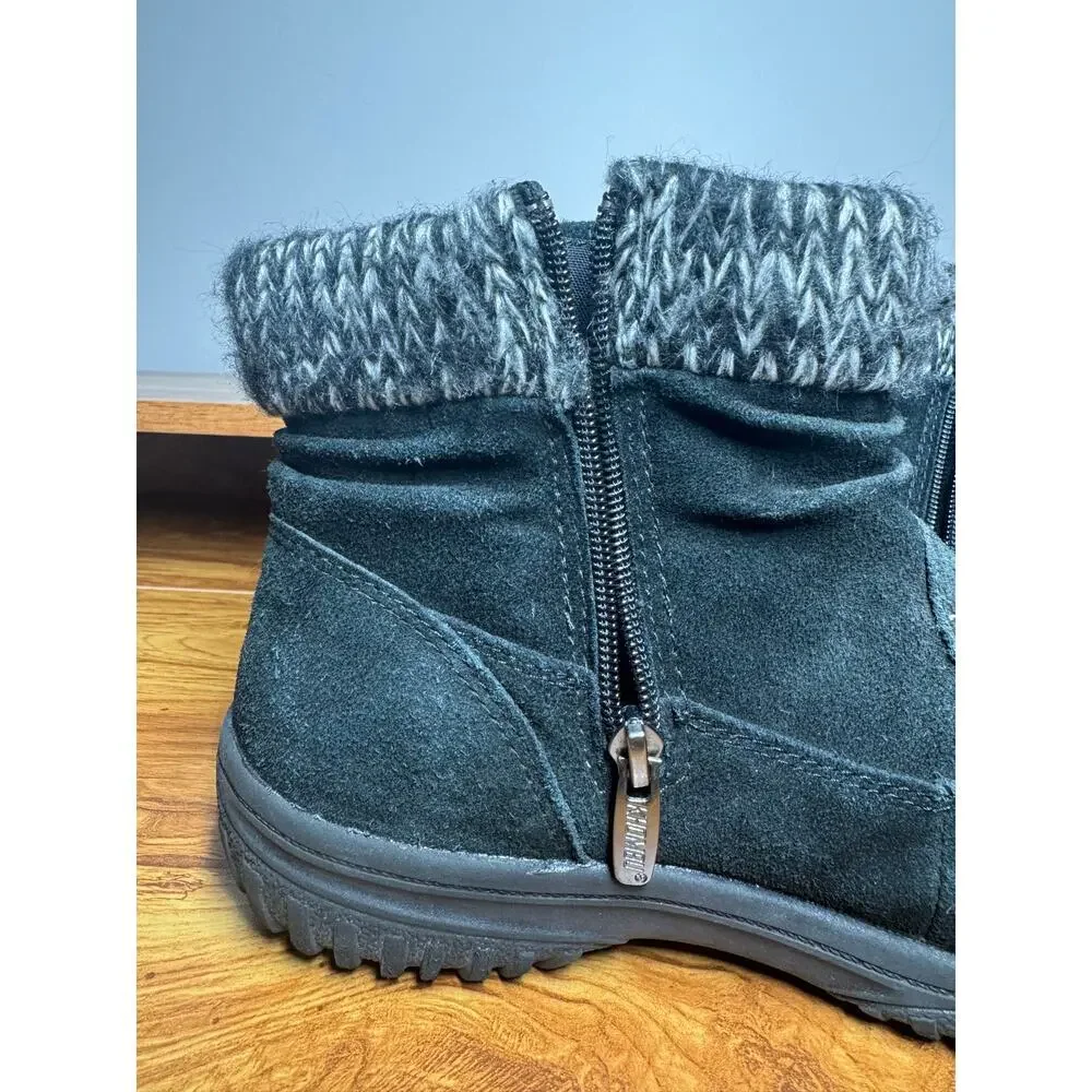 Khombu Boots Women 8M‎ Black Gray Suede Leather Flat Zip Round Toe Winter Travel